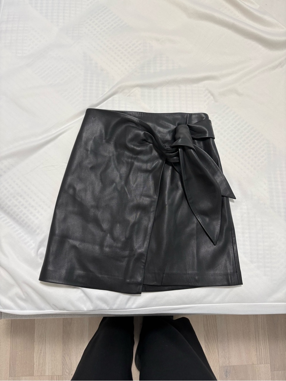 Mango Black Faux Leather Wrap Mini Skirt with Side Knot